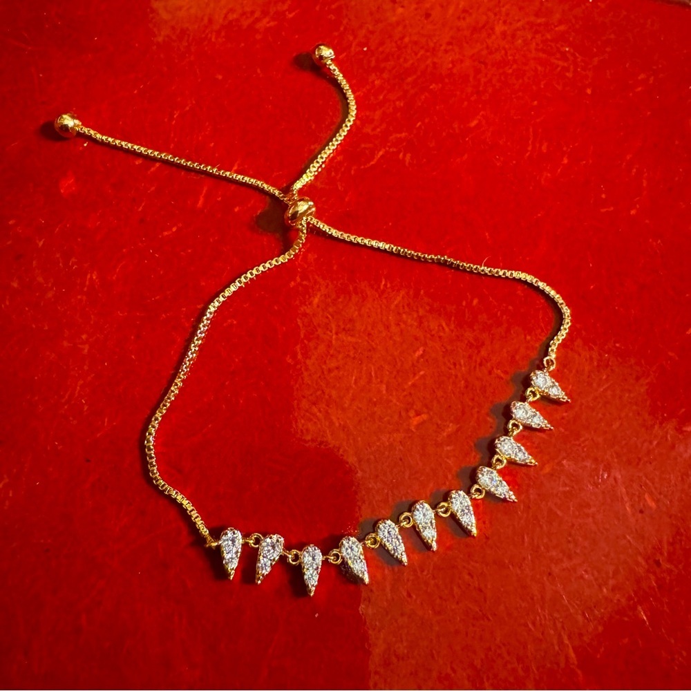 NWOT 18K Rose Gold Plated CZ Crystal Fangs Lariat Bracelet